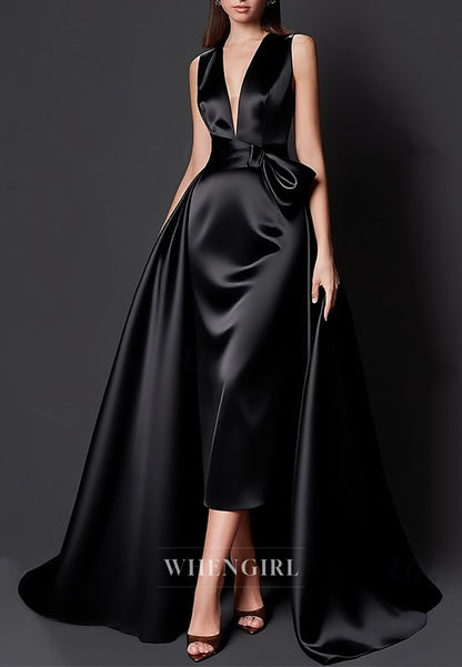 Sheath V Neck Sleeveless Sweep Train Mother of the Bride Dress