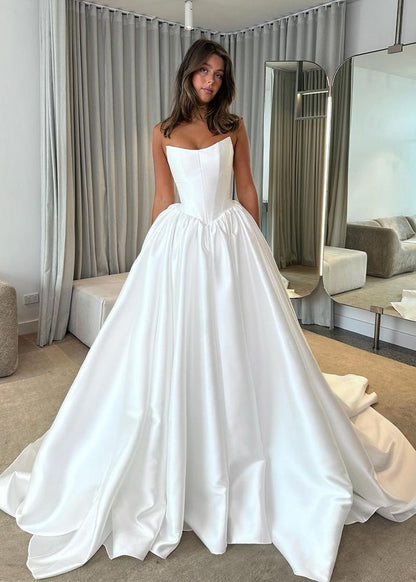 Ball Gown Strapless Satin Wedding Dresses