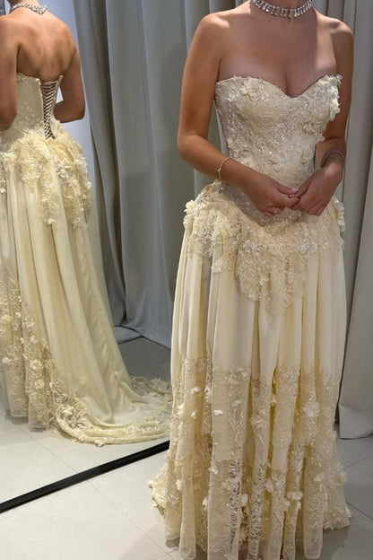 Strapless Sweetheart Prom Dress Pleated with Applique