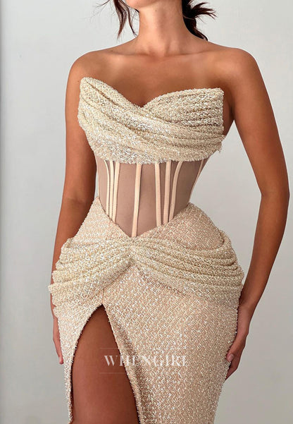 Graceful Sweetheart Empire Waist High Split Ruched Lace Party Prom Dress with Train