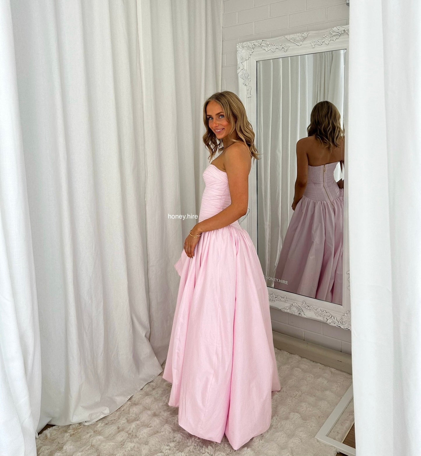 Pink Tube Top Slit Ruched Sleeveless Prom Dress