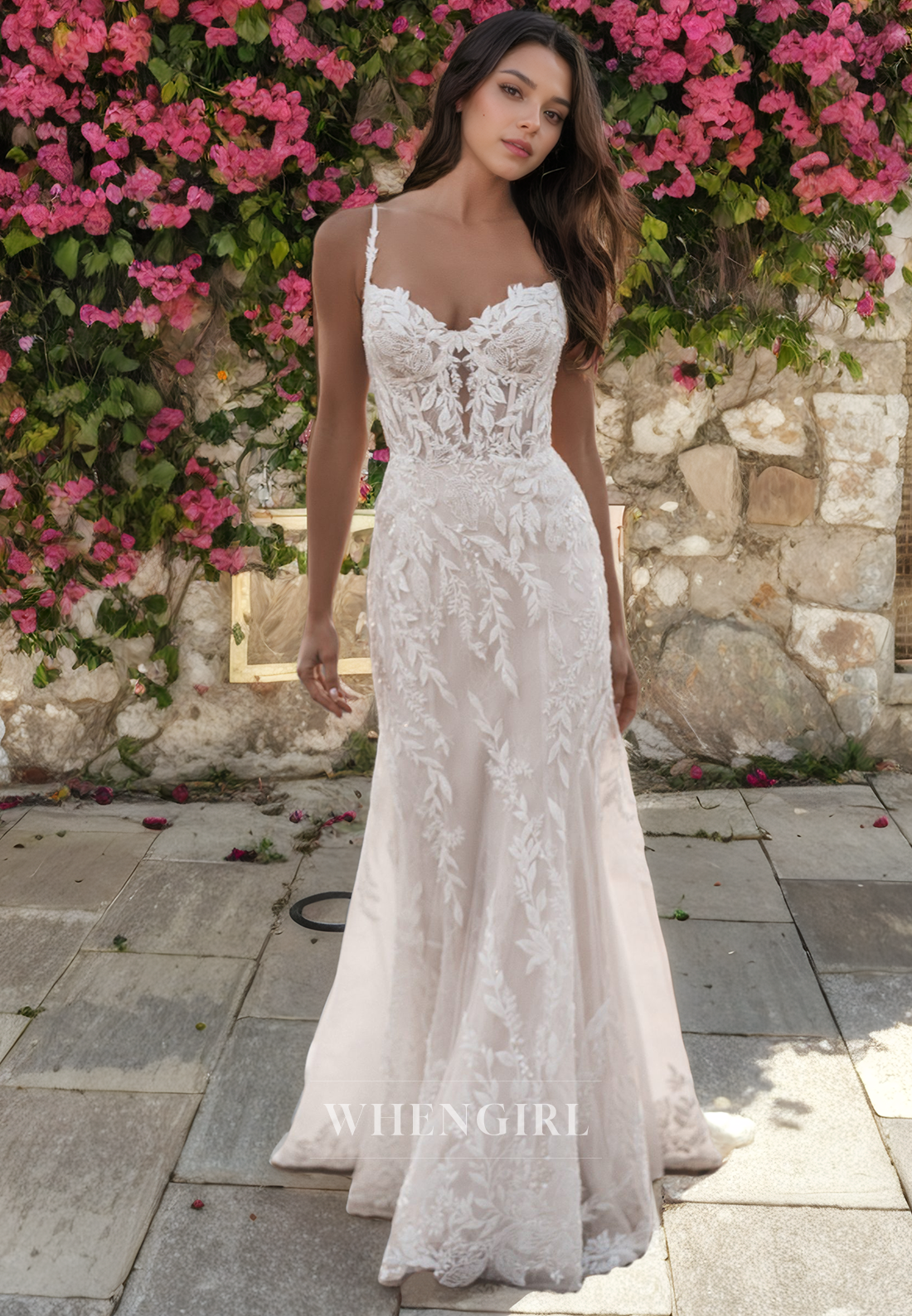 Mermaid Strapless Straps Sleeveless Fully Lace Boho Wedding Dress with Train