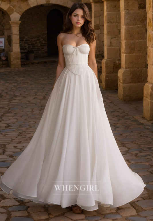 A-Line Strapless Sleeveless Pleated Back Zipper Wedding Dress