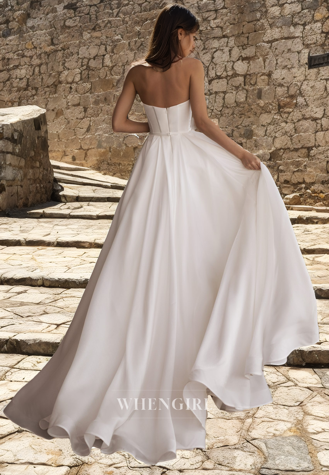 A-Line Strapless Sleeveless Pleated Back Zipper Wedding Dress