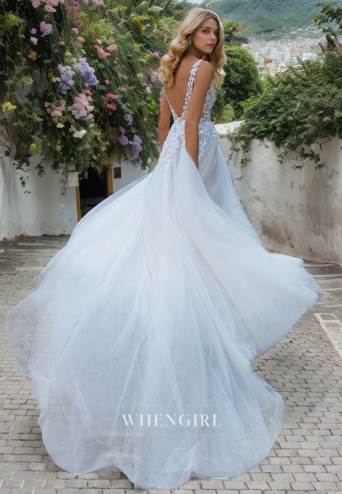 A-Line Strapless Straps Sleeveless Appliques Open Back Boho Wedding Dress