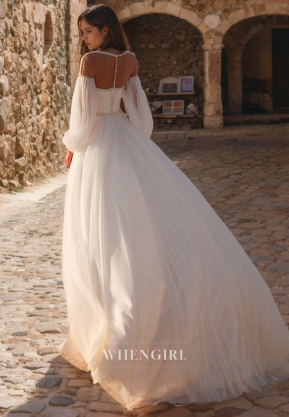 A-Line Scoop Neck Long Sleeveless Chiffon Long Boho Wedding Dress