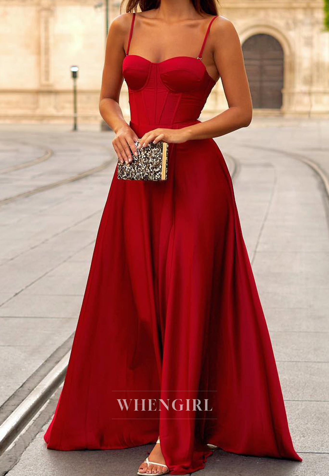 Classic A-Line Sweetheart Straps Sleeveless Pleated Satin Long Formal Party Dress