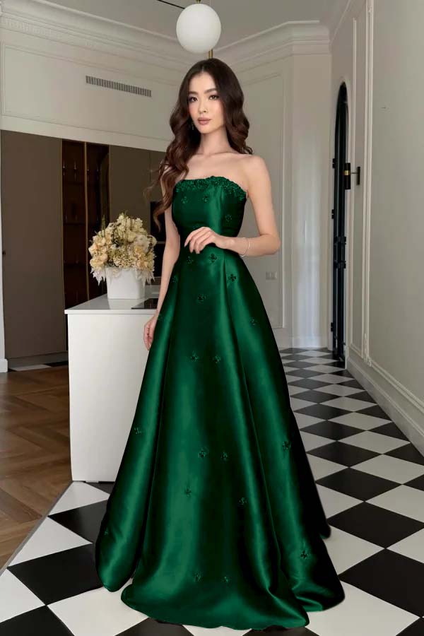 A-Line Straight Across Stylish Rhinestone Evening Dress