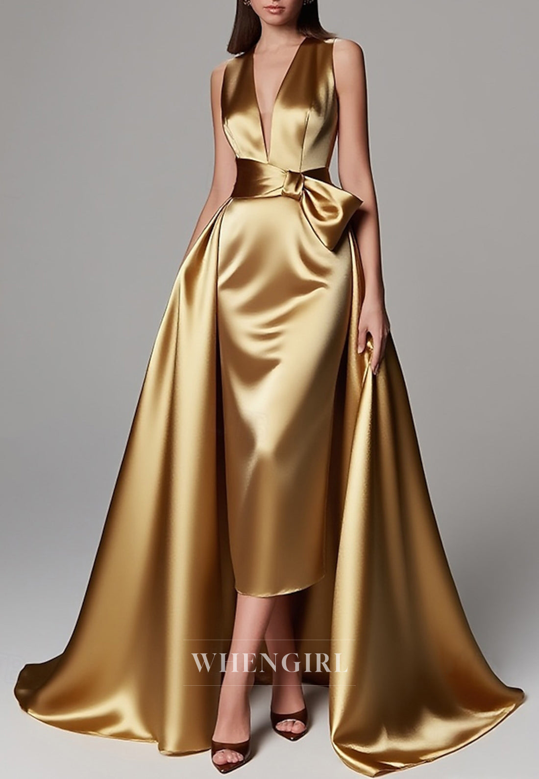 Sheath V Neck Sleeveless Sweep Train Mother of the Bride Dress