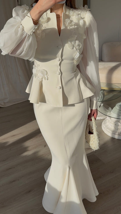 Mermaid Long Sleeves Tow Pieces Appliqued Wedding Dress
