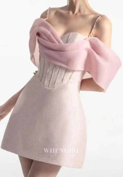 Pink Spaghetti Straps Sleeveless Asymmetrical Neck Back Zipper Sheath Short Homecoming Dress