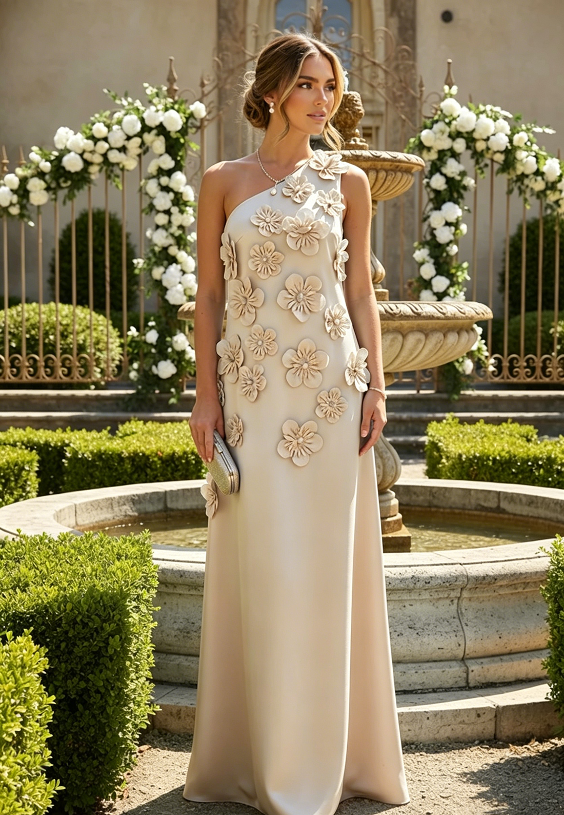 Column One Shoulder 3D Flowers Formal Dress