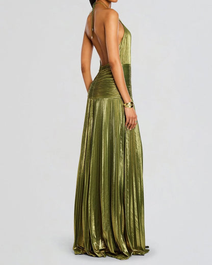 Column Split Charming Halter Backless Sleeveless Prom Dress