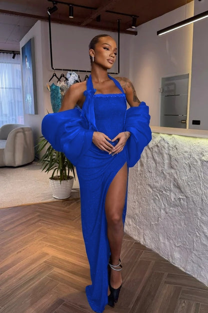 Dark Green Halter Prom Dress Sleeveless Pleated with Rhinestone