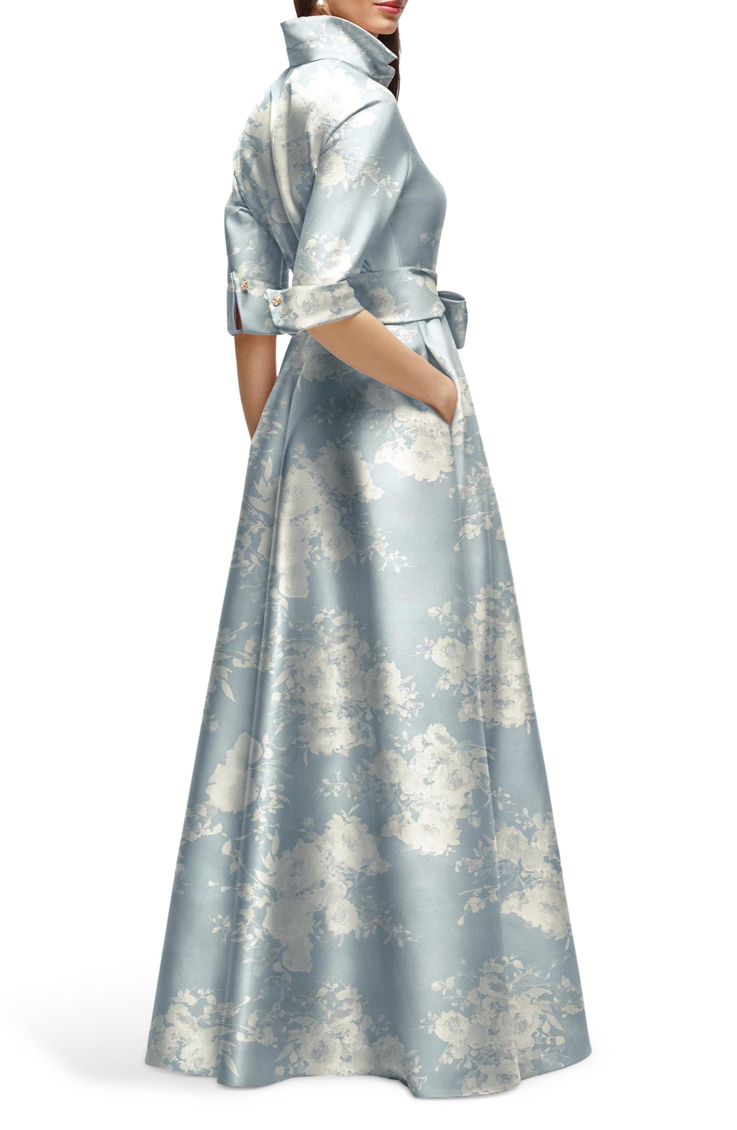 Floral Satin Bowknot Half Sleeves A-Line Mother of the Bride Dress