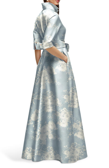 Floral Satin Bowknot Half Sleeves A-Line Mother of the Bride Dress