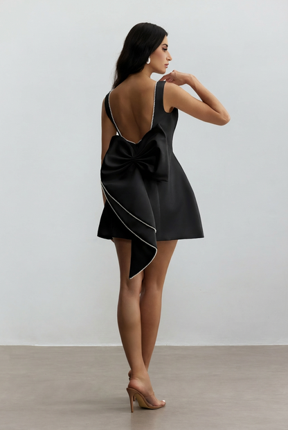 Bowknot Pearl Backless Mini Dress