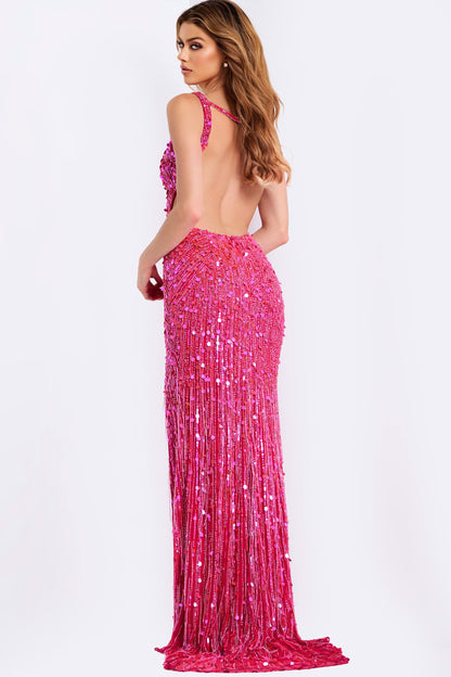 Sequin V Neck Slit Sheath Prom Dress