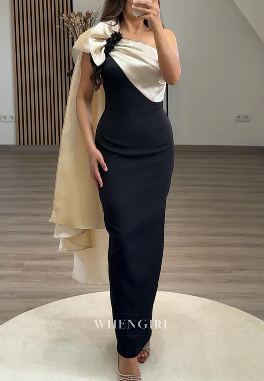 One Shoulder Sleeveless Back Zipper Pleated Ankle Length Sheath Formal Evening Gown