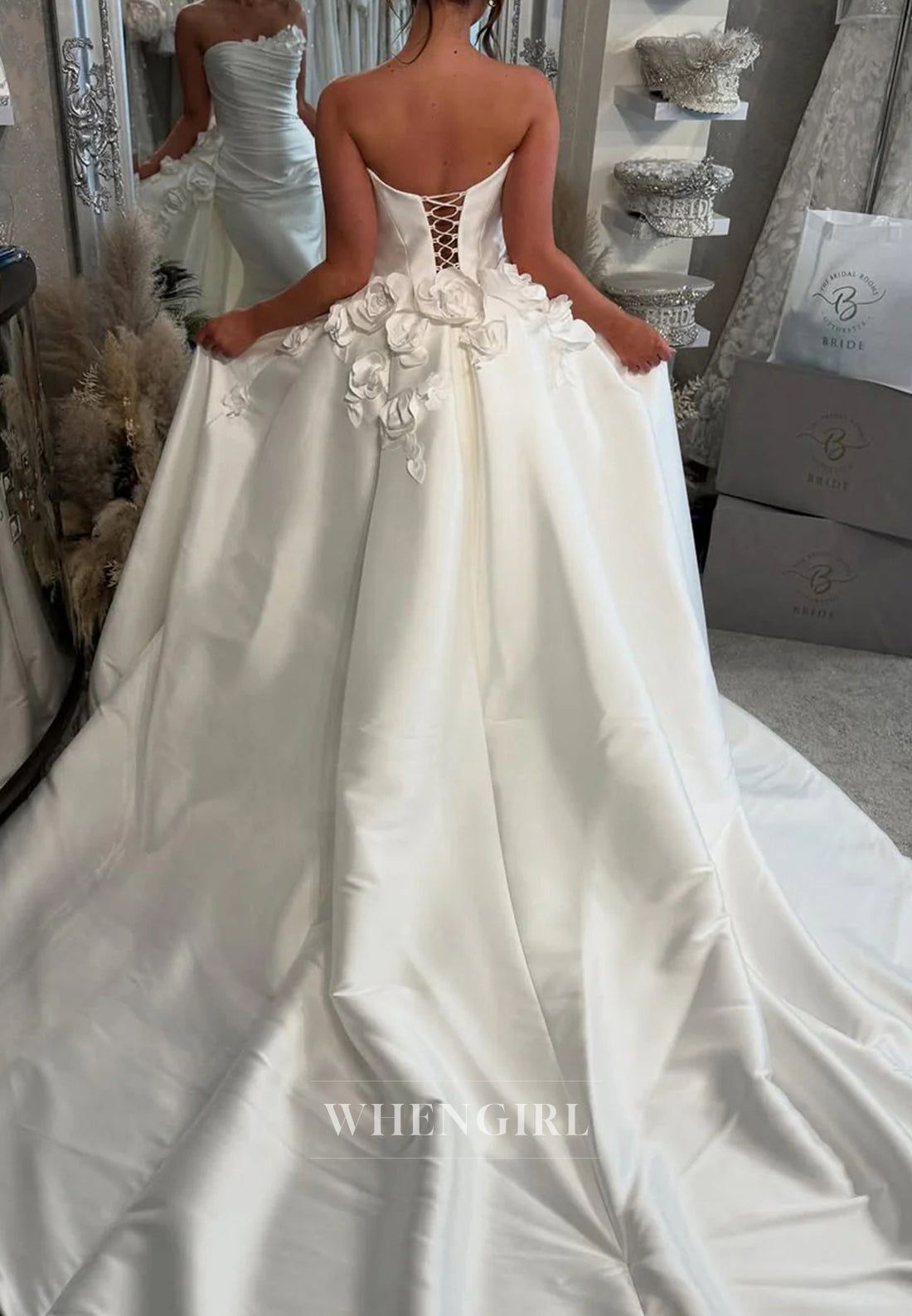 Mermaid Tube Top Sleeveless Floral Strapless Lace Up Court Train Wedding Dress