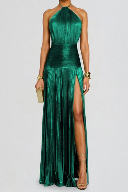 Column Split Charming Halter Backless Sleeveless Prom Dress