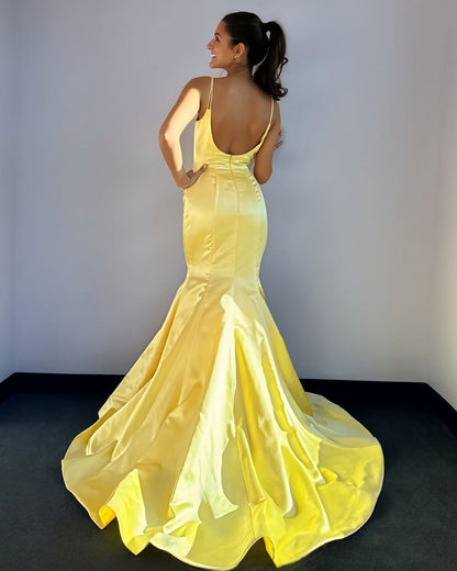 Mermaid Satin Prom Dresses Long Spaghetti Straps Party Gowns for Women