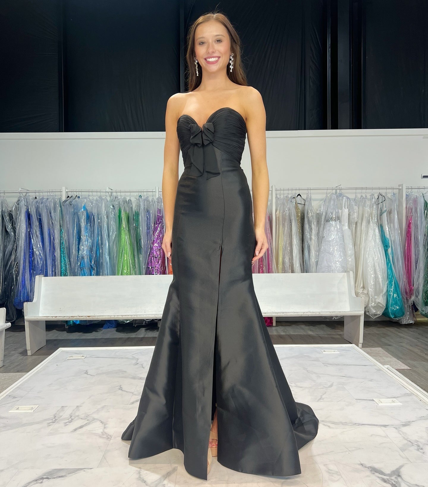 Black Satin Mermaid Evening Dresses Long Sweetheart Prom Gowns