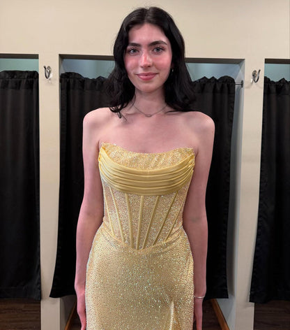 Yellow Sweetheart Mermaid Long Prom Dresses for Women Sequin Beaded Party Gowns