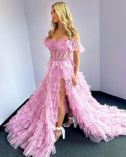 Women's A Line Prom Dresses Long Evening Gowns Corset Floral Party Dresses