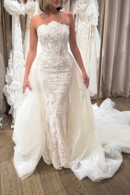 Strapless Sheath Lace Wedding Dress with Detachbale Train