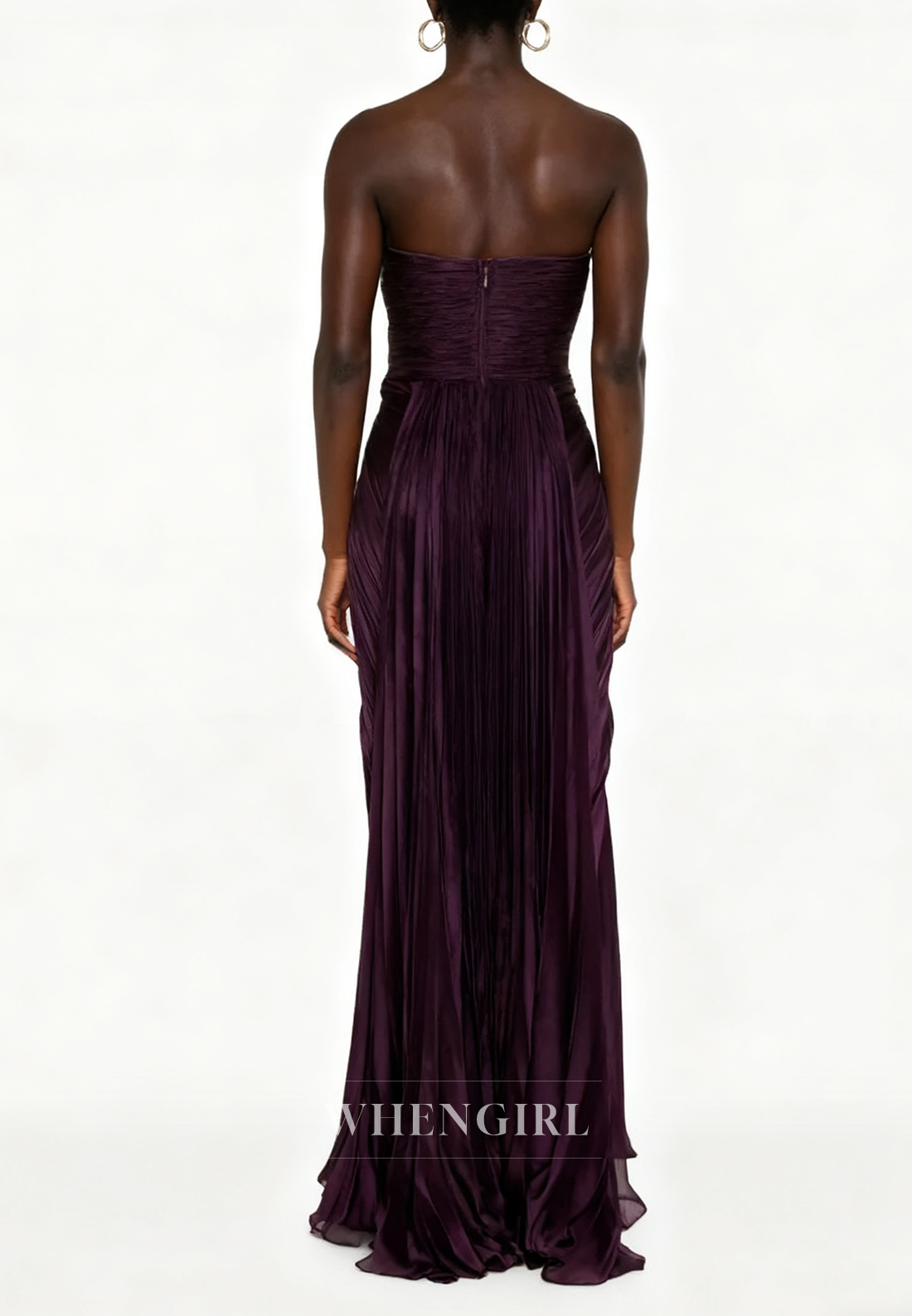 Scoop Neck Sleevelss Strapless Pleated Long Formal Evening Dress