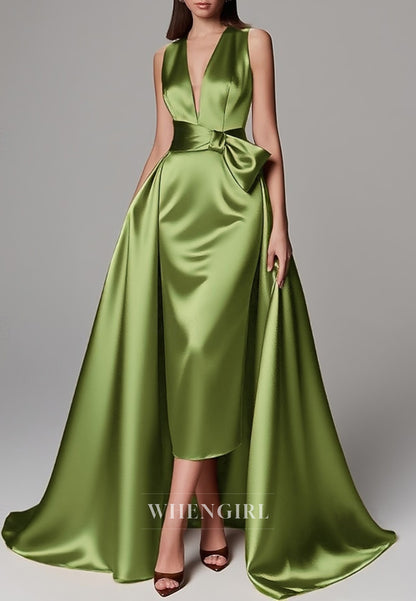 Sheath V Neck Sleeveless Sweep Train Mother of the Bride Dress