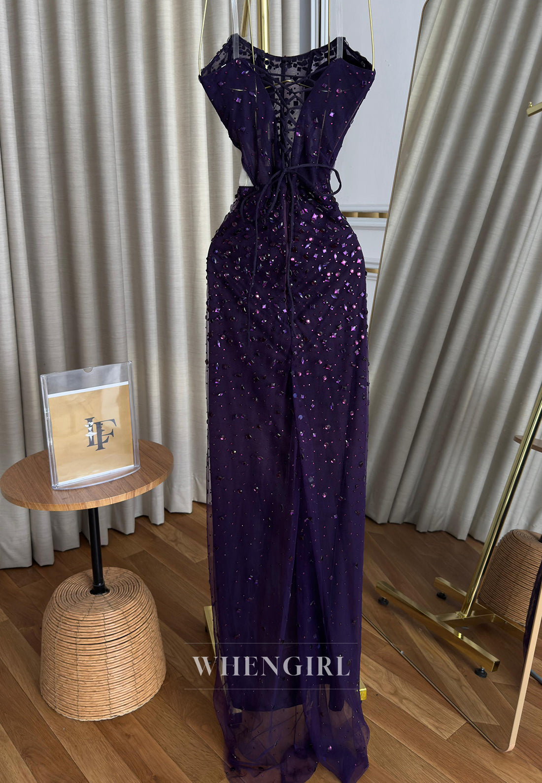 Sheath Full Beaded Strapless Sleeveless Pleated Side Slit Formal Prom Dress