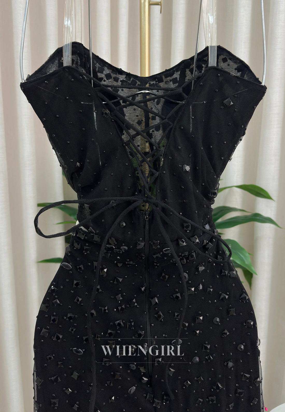 Sheath Full Beaded Strapless Sleeveless Pleated Side Slit Formal Prom Dress