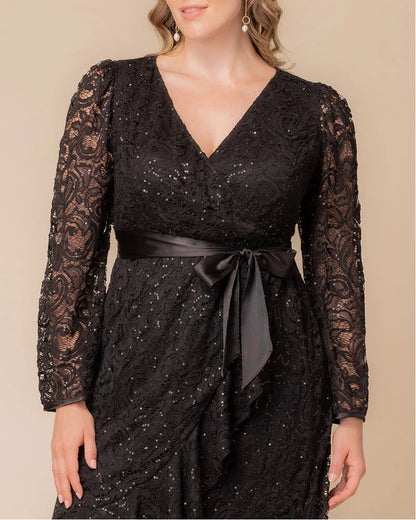 Black V Neck Long Sleeves Knee Length Cocktail Dress