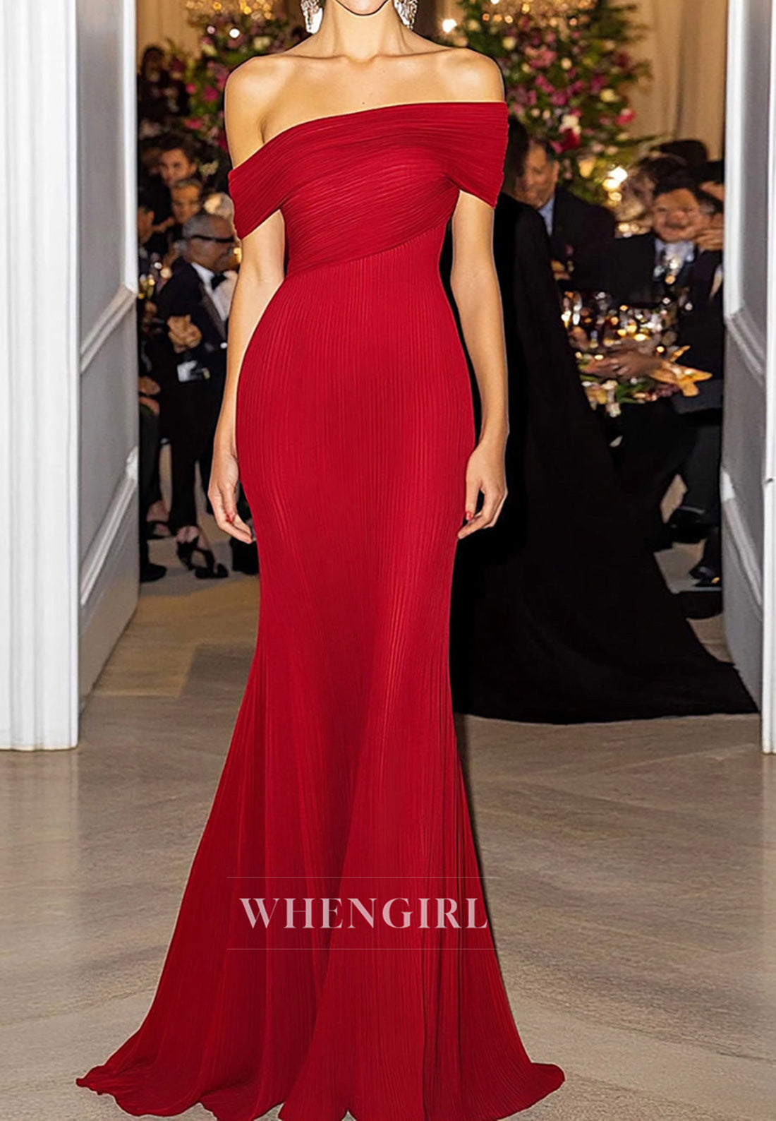 Gorgeous Tube Top Sleeveless Pleated Mermaid Chiffon Gala Dress with Train Prom Dress