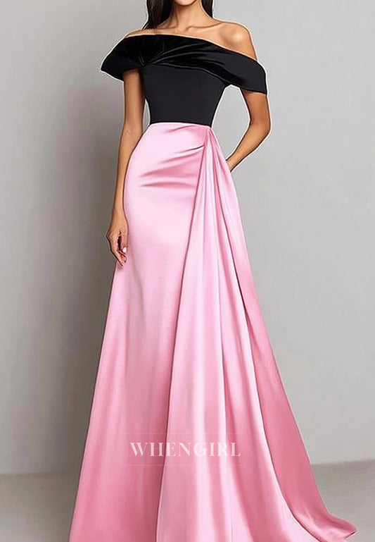 Vintage Empire Waist Sleeveless Gala Dress Off-Shoulder Long Sheath Satin Evening Gowns