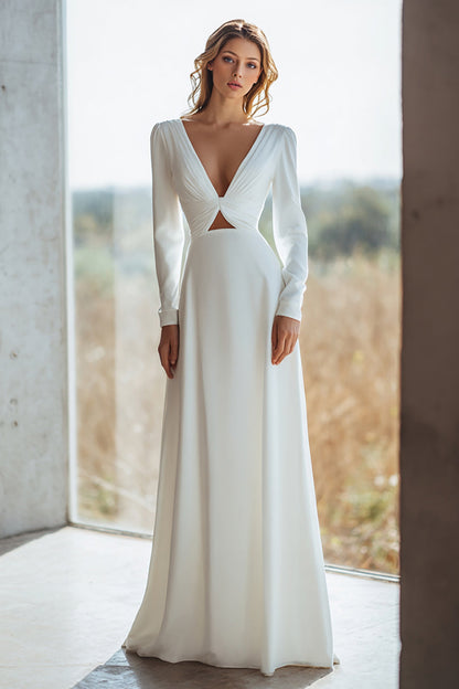 Ivory Cut Out A Line Long Sleeves Wedding Dress
