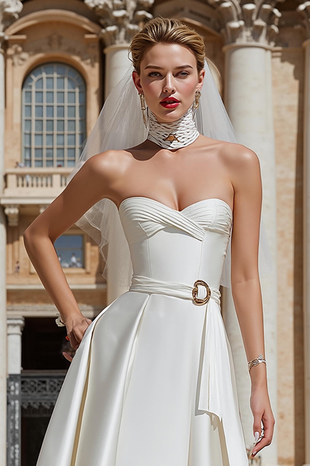 White A Line Sweetheart Short Wedding Dress with Belt