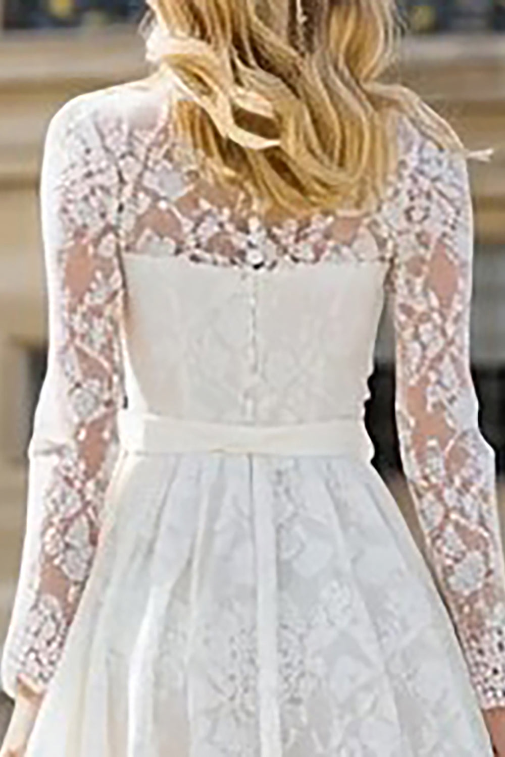 Ivory Lace A Line Long Wedding Dress with Sleeves