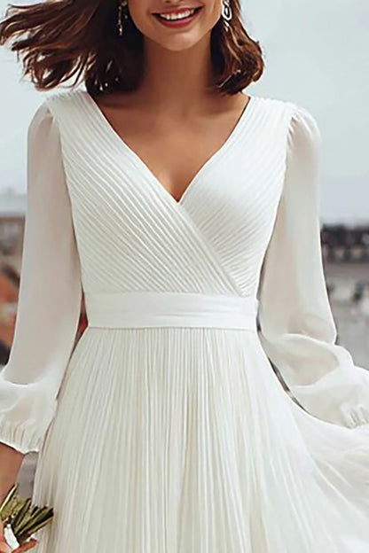 Ivory A Line V-Neck Midi Engagement Dress with Slit
