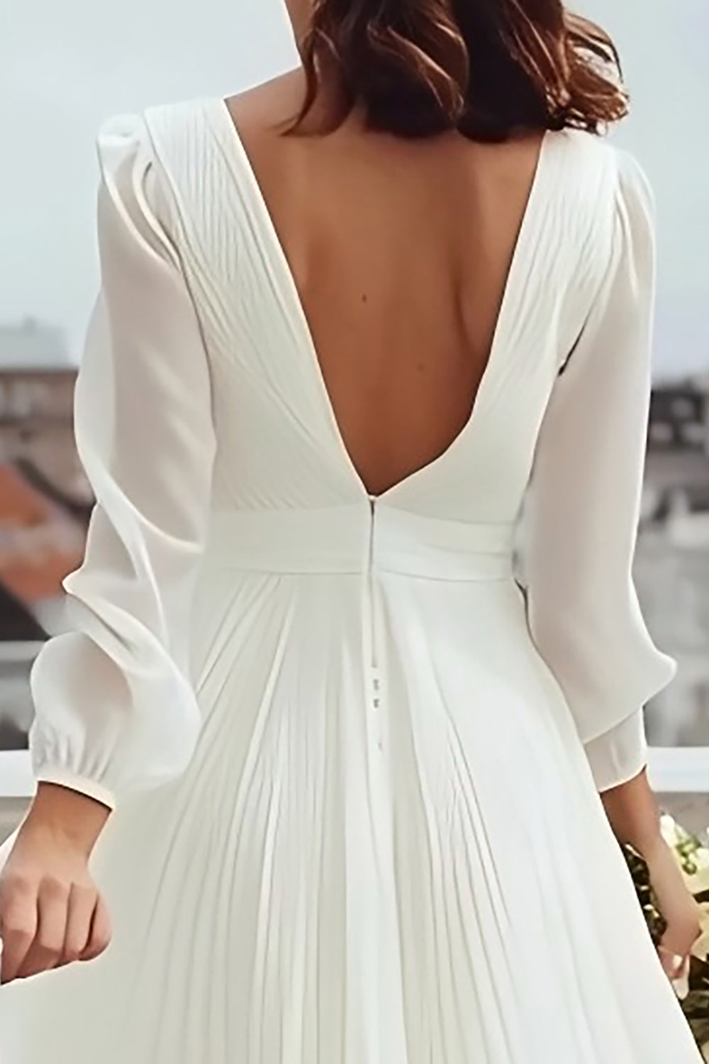 Ivory A Line V-Neck Midi Engagement Dress with Slit