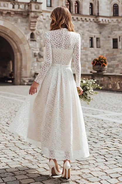 Ivory Lace A Line Long Sleeves Wedding Dress