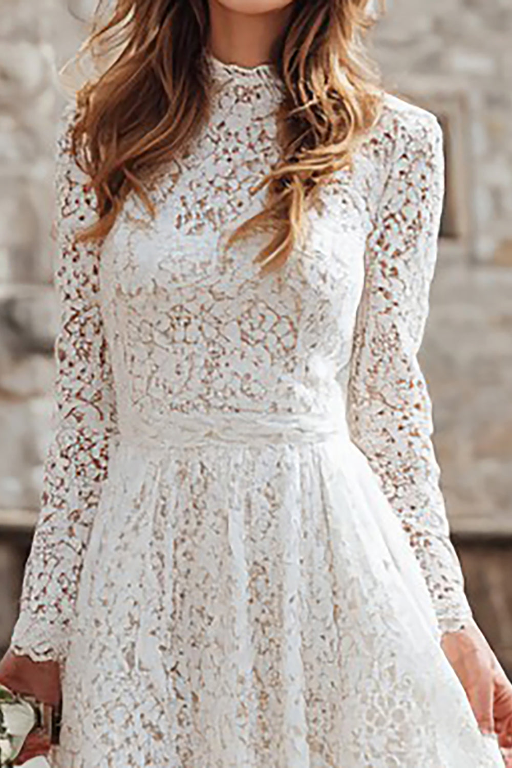 Ivory Lace A Line Long Sleeves Wedding Dress