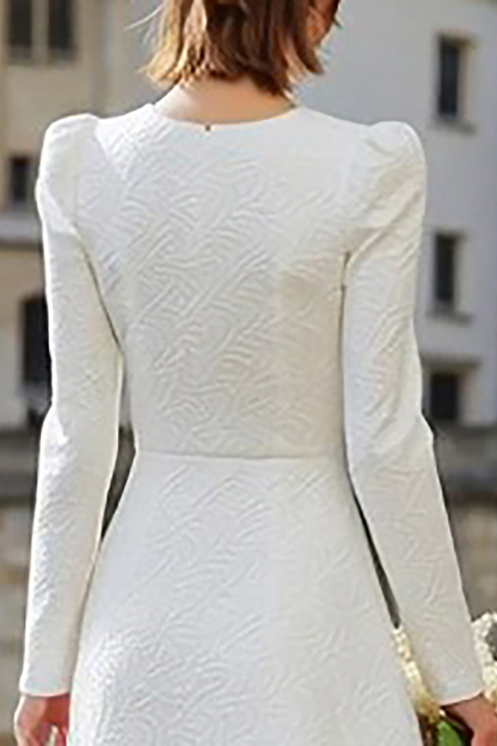 Ivory A Line Long Sleeves Midi Bridal Dress with Ruffles