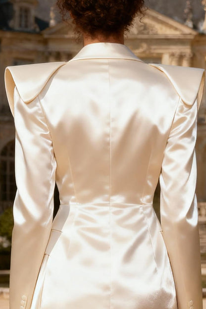 White Satin Peak Lapel Double Breasted Short Blazer Wedding Dress