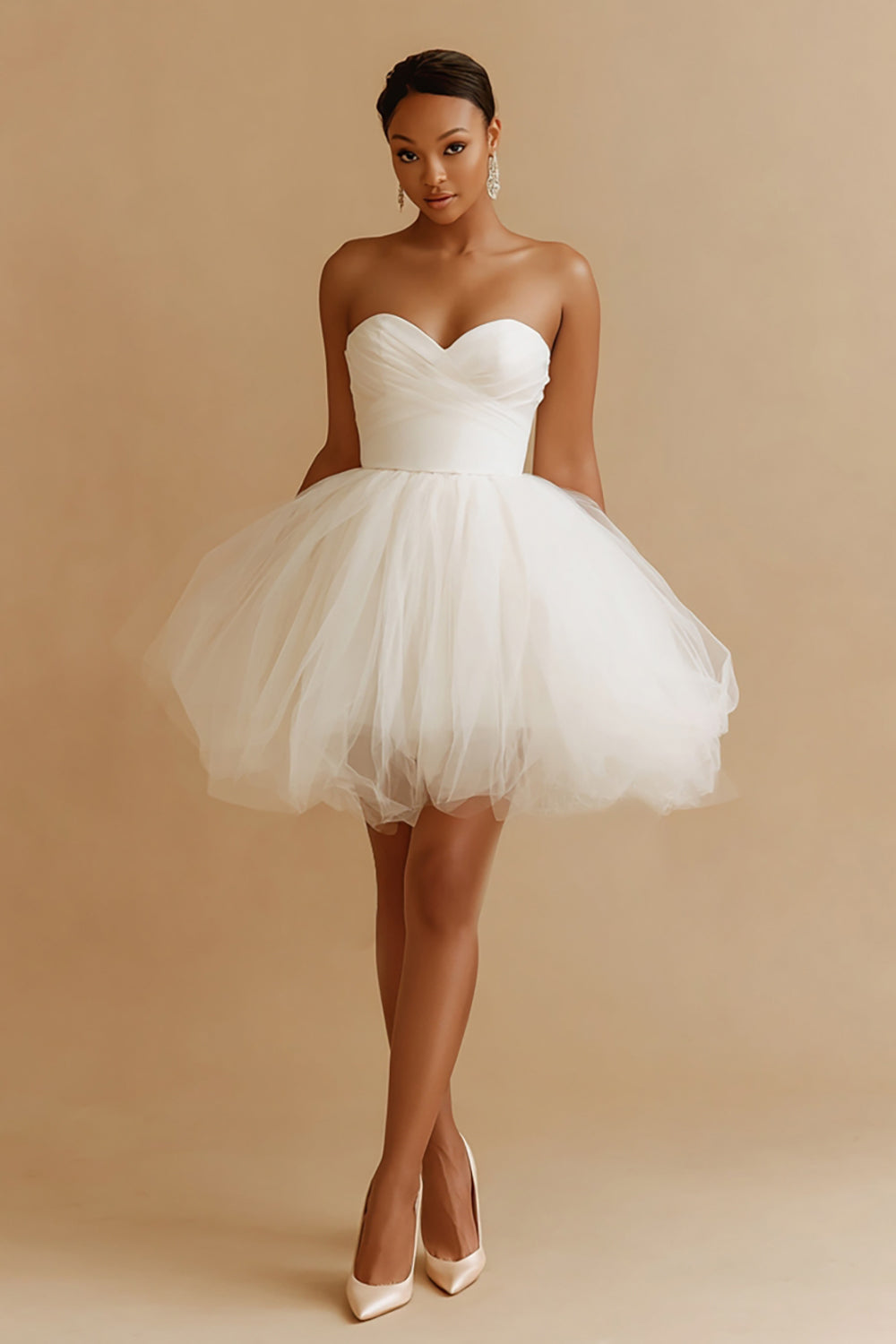 White Sweetheart Tulle A Line Short Bachelorette Dress