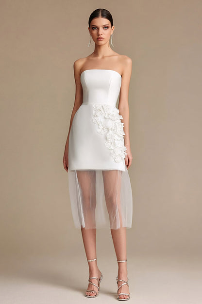 White Satin Strapless Bodycon Short Bachelorette Dress
