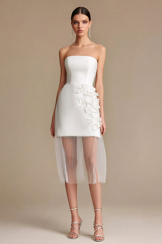 White Satin Strapless Bodycon Short Bachelorette Dress