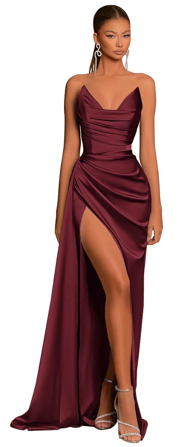 Elegant&Classic Sweetheart Sheath Side Slit Satin Long Formal Prom Dress